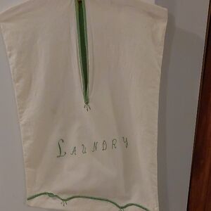 Vintage Cream Laundry Bag with Green Accents